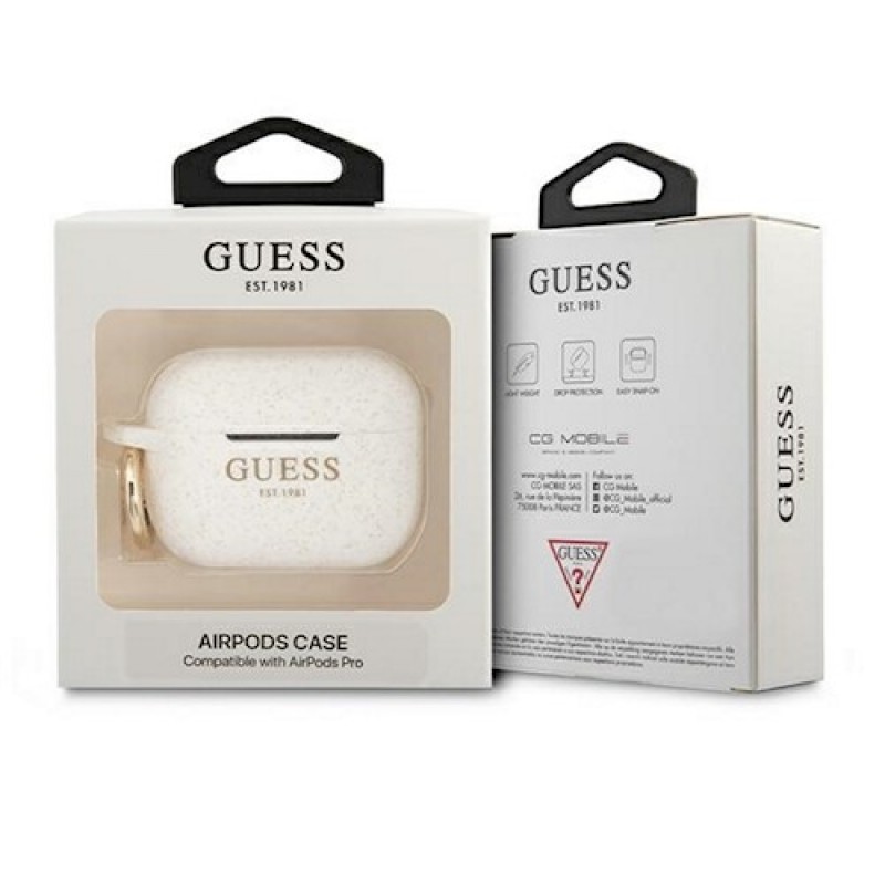 Guess case for AirPods Pro GUAPSGGEH white Silicone Glitter