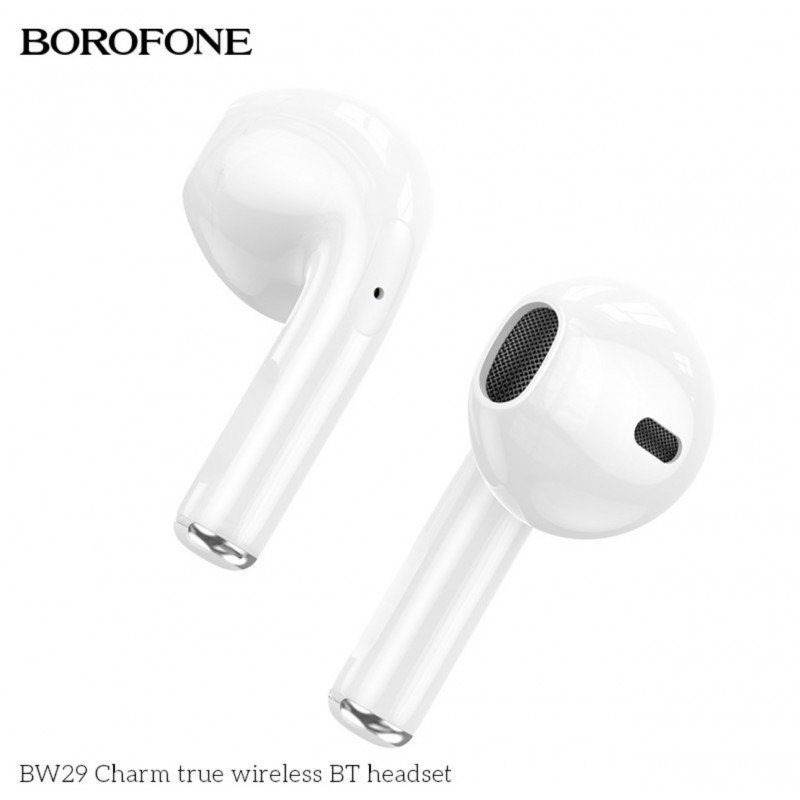 Borofone W33 Mini Earbud Bluetooth Handsfree Ακουστικά με Θήκη Φόρτισης Άσπρο