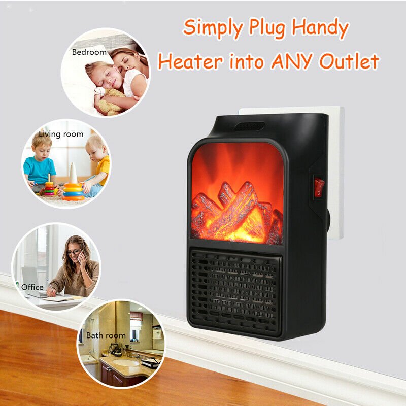 900W Mini Electric Wall-outlet Flame Heater EU Plug-in Air Warmer PTC Ceramic Heating Stove Radiator Room Wall Handy Fan 220V