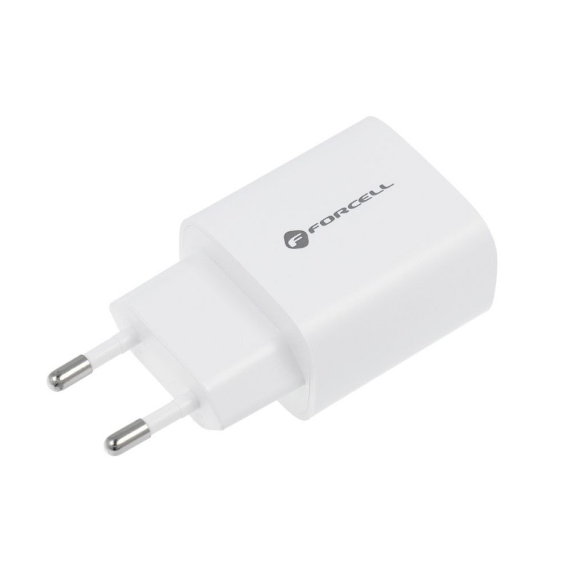 Forcell Φορτιστής Ταξιδίου Με Type C και USB Υποδοχή 3A 30W Ταχείας Φόρτισης  4.0 Λευκό