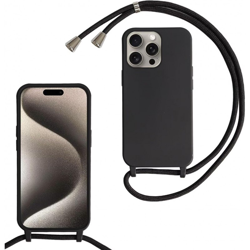 Oem Cord Silicone Μαύρη Θήκη ΓιαApple iPhone 16 Pro Max 5G 6,9" Με Λουρί Μαύρο