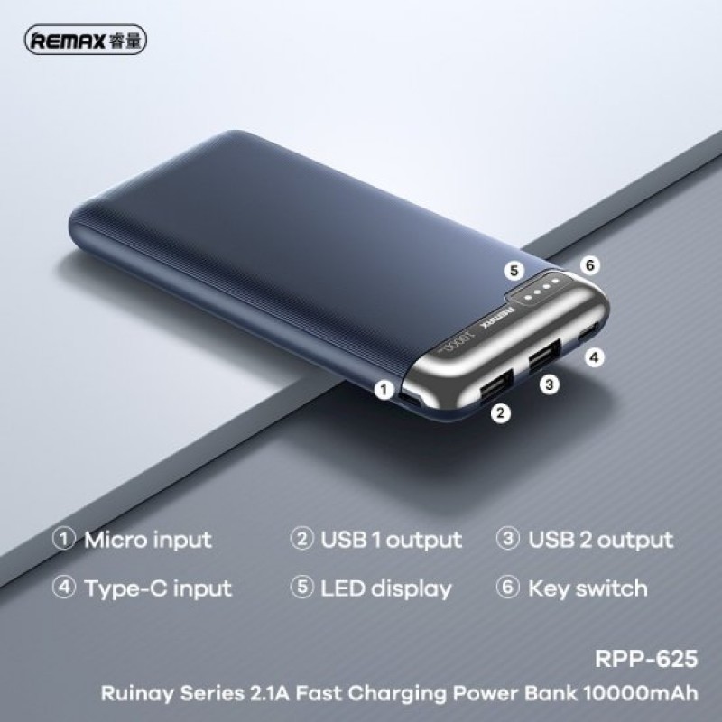 Remax Powerbank 10000mAh RPP-625 Άσπρο