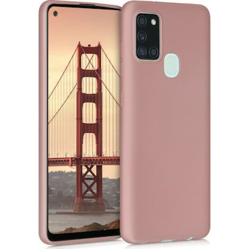 Soft Matt Case Gel TPU Cover 2.0mm Για Samsung Galaxy A21s Metallic Ροζ - Χρυσό