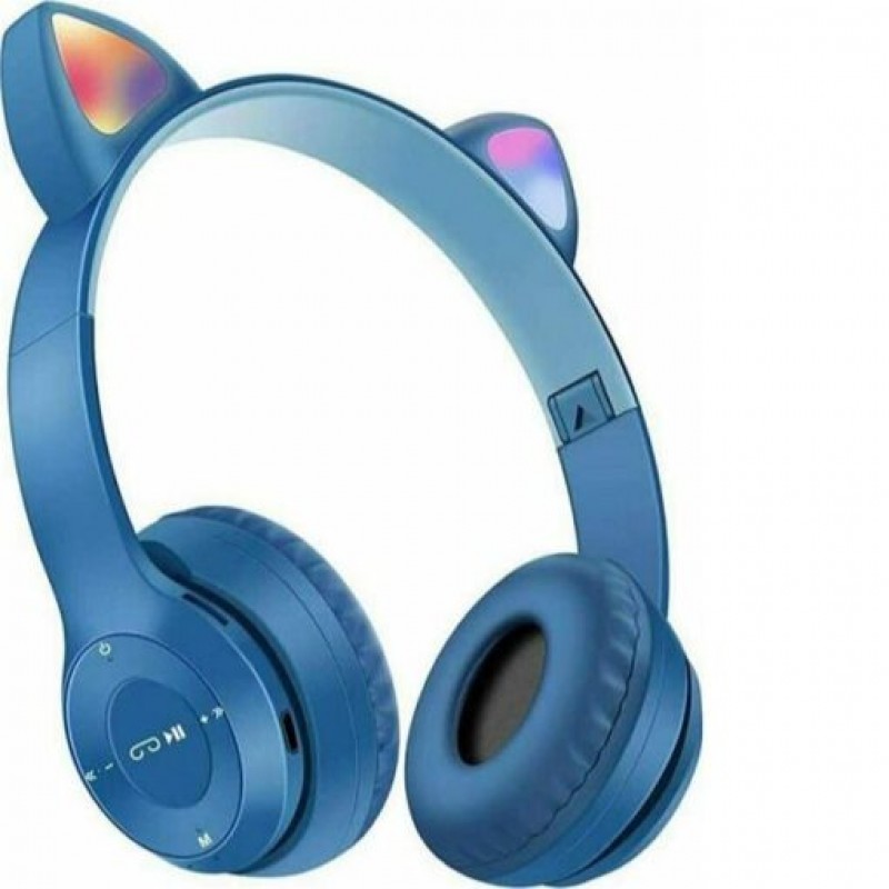 Oem P47M Cat Ear Ασύρματα / Ενσύρματα On Ear Παιδικά Ακουστικά Μπλε