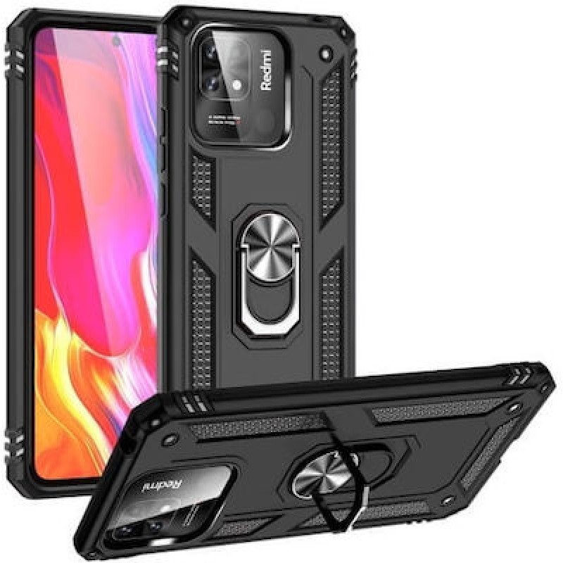 Oem Θήκη Armor Με Ring Stand TPU Case Για Xiaomi Poco C40 Μαύρο