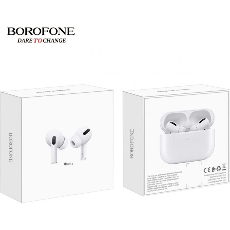 Borofone BW04 In-ear Bluetooth Handsfree Ακουστικά με Θήκη Φόρτισης Λευκά