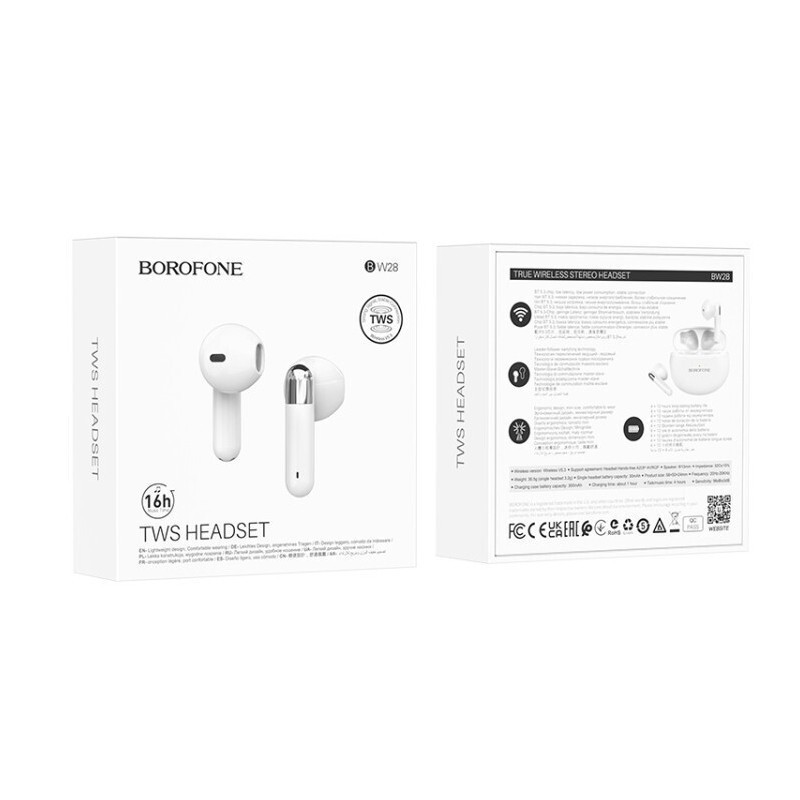 Borofone BW28 Illusion Earbud Bluetooth Handsfree Ακουστικά Με Θήκη Φόρτισης Άσπρο