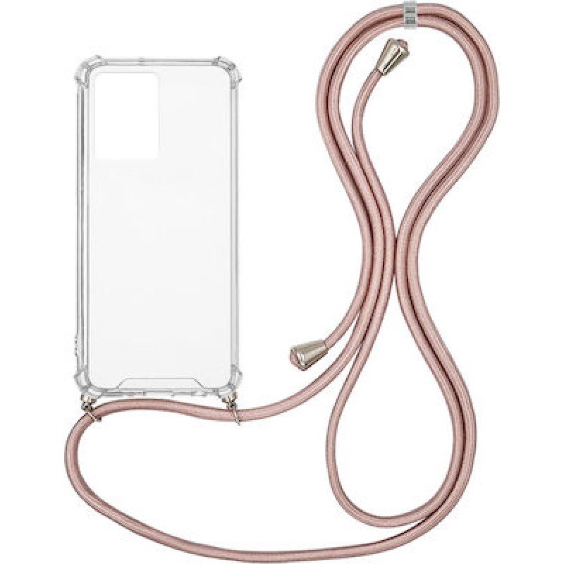 Oem Cord Silicone Διάφανη Θήκη Για Apple iPhone 14 Plus 5G 6,7'' Με Λουρί Ροζ - Χρυσό