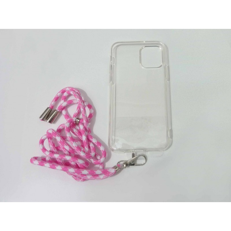 Oem Cord Silicone Διάφανη Θήκη Για Xiaomi Redmi 10 / Redmi 10 2022 Με Λουρί Φούξια-Άσπρο