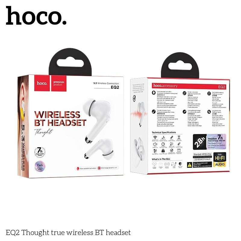 Hoco EQ2 In-ear Bluetooth Handsfree Ακουστικά με Θήκη Φόρτισης Λευκά