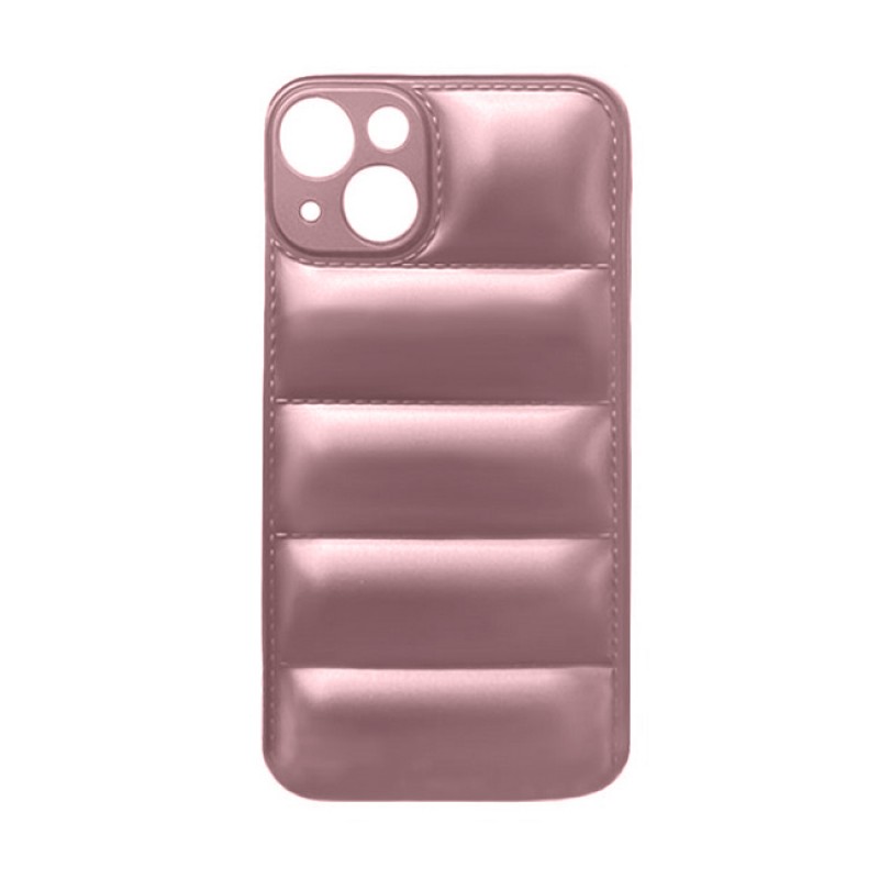 Oem Θήκη Puffer Δερματίνης Για Apple iPhone 14 6.1" Metallic Ροζ - Χρυσό