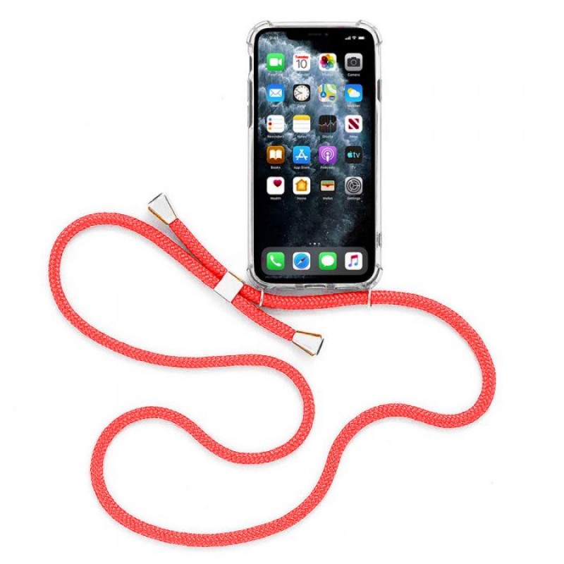 Oem Cord Silicone Διάφανη Θήκη Για Samsung Galaxy A12 / M12 / F12 Με Λουρί Κόκκινο