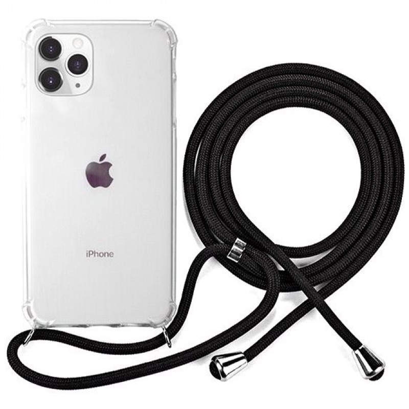 Oem Cord Silicone Διάφανη Θήκη Για Apple iPhone 11 Pro Με Λουρί Μαύρο