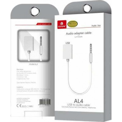 Genai AL4 Μετατροπέας 3.5mm Male Σε USB-A Female Λευκό Genai AL4 Μετατροπέας 3.5mm Male Σε USB-A Female Λευκό