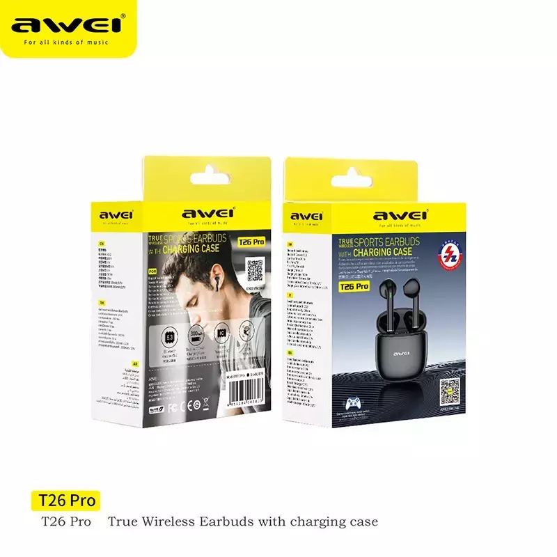 Awei T26 Pro Ασύρματα Bluetooth Ακουστικά Με Θήκη Φόρτισης Μαύρο