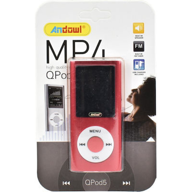 Andowl QPOD5 MP4 Player microSD & FM Radio Κόκκινο