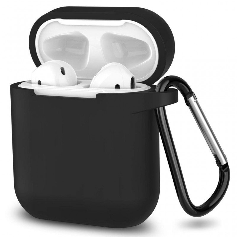 Oem Θήκη Σιλικόνης Με Γάντζο Για Apple Airpods / Airpods 2 Μαύρη