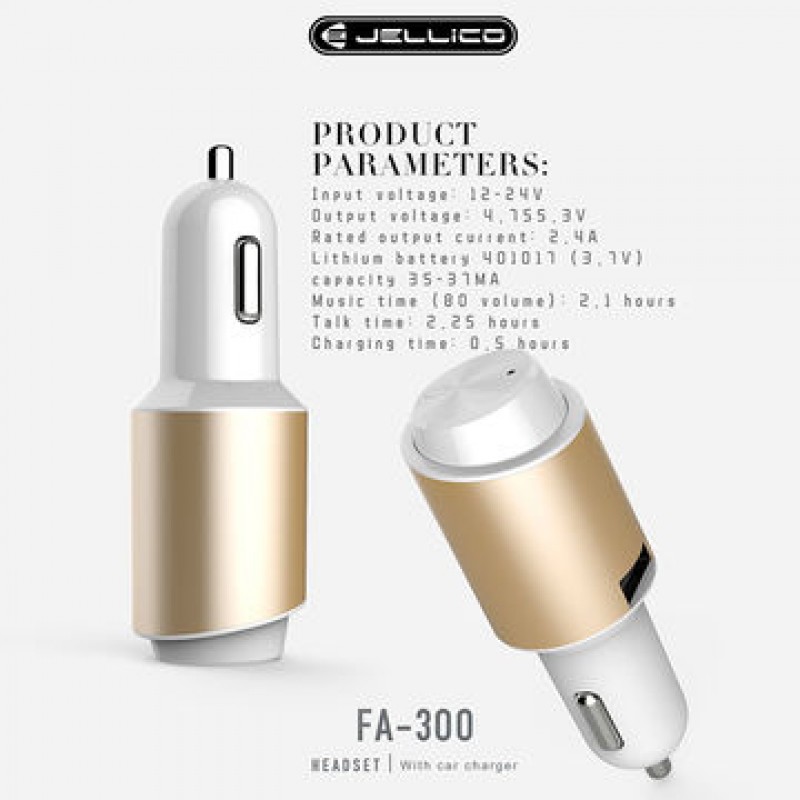 JELLICO Handsfree Bluetooth Ακουστικό Ψείρα & USB Ταχύ-Φορτιστής 2.4A Αυτοκινήτου FA-300 ΜΑΥΡΟ-ΓΚΡΙ