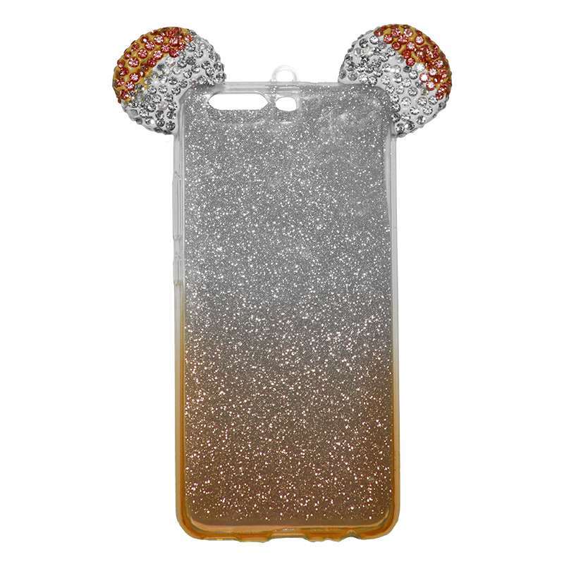 OEM Θήκη Σιλικόνης Glitter Με Αυτιά Mickey Για Huawei P9 Lite Πορτοκαλί