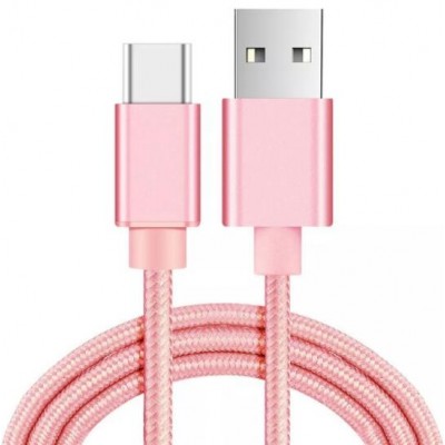 Oem Καλώδιο Κορδόνι Ταχείας Φόρτισης Usb Type C 2 m Ροζ