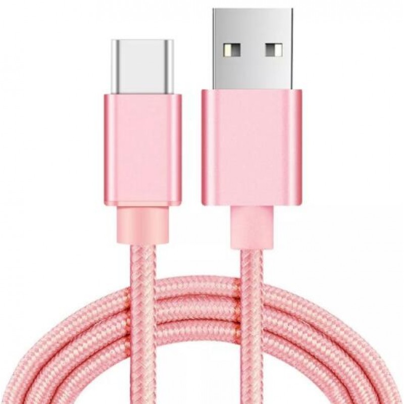 Oem Καλώδιο Ταχείας Φόρτισης Usb Type C 1 m Ροζ