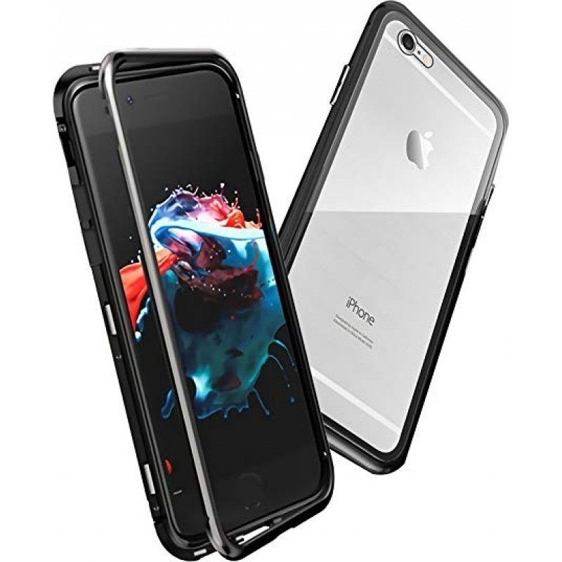 oem Μαγνητική Μεταλλική Θήκη Detachable Metal Frame με Πίσω Όψη από Tempered Glass Για Apple iPhone 6 / 6s Plus   Μαύρο