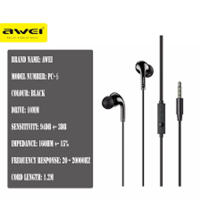  Awei PC-2 Handsfree Ακουστικά με Βύσμα 3.5mm Μαύρο