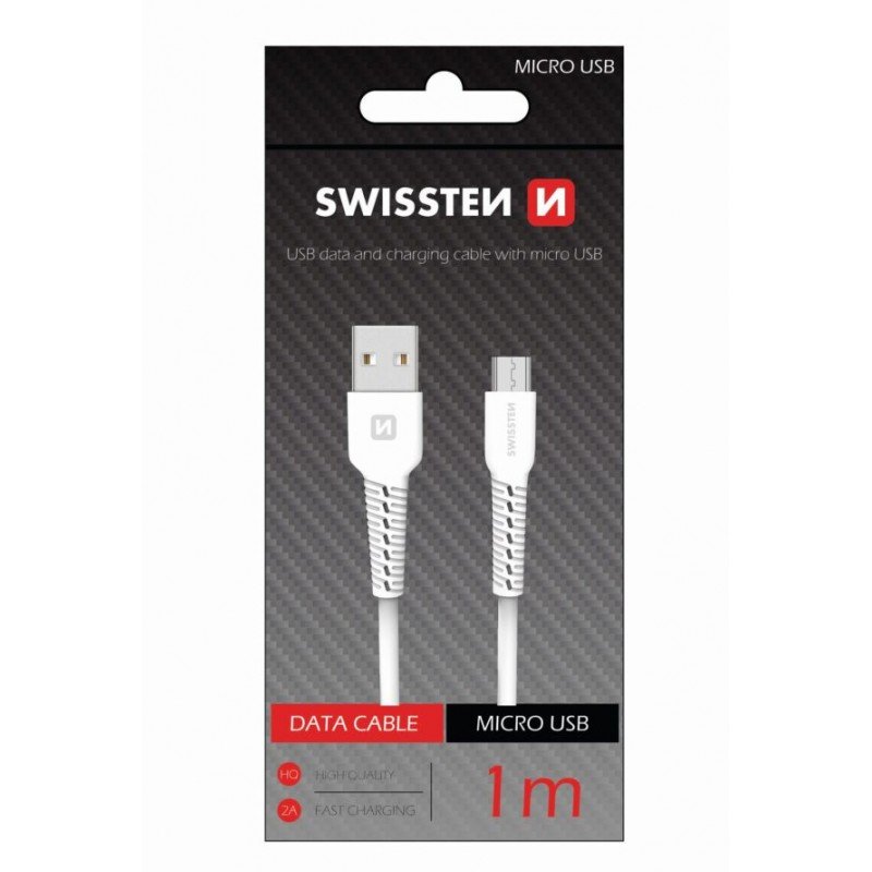 Swissten Micro USB Καλώδιο 1m Άσπρο