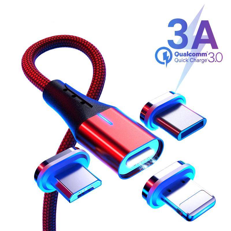 OEM Magnetic 3 in 1 USB to Lightning , Micro Usb, USB Type C Μαγνητικό Καλώδιο Φόρτισης και Δεδομένων Κόκκινο