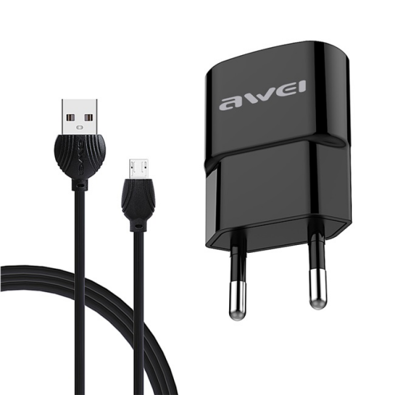 Σετ Φορτιστή Καλώδιο Φόρτισης AWEI C-13M Micro USB 2.1A 1.2m Micro USB Μαύρο  