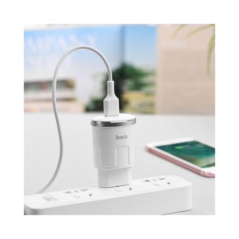 Hoco Lightning Cable & USB Wall Adapter Λευκό C37A Thunder Power Λευκός