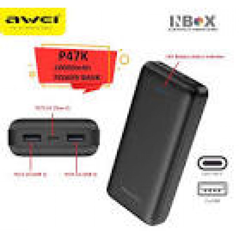 Awei P47K 20000 Fast Charging Dual USB 20000mAh - Μαύρο